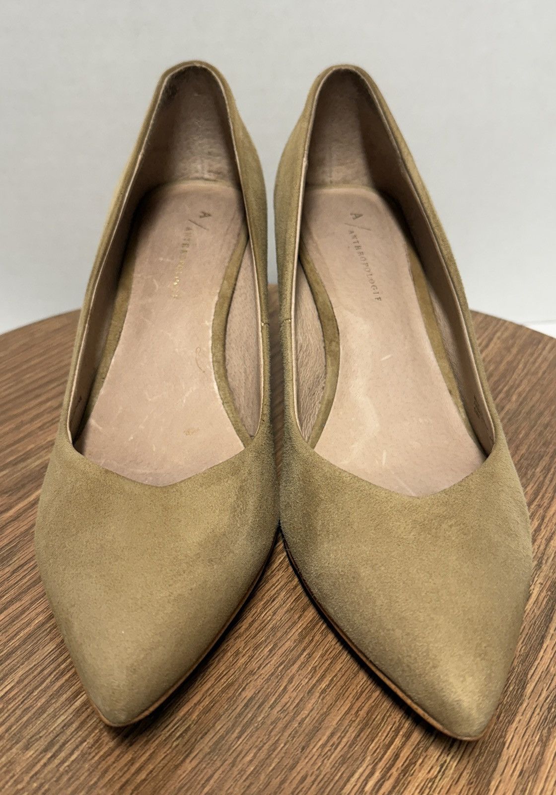 Anthropologie Anthropologie Suede Camel Pointed Checkerbox Wood Block Heel Size US 11 / IT 41 - 1 Thumbnail