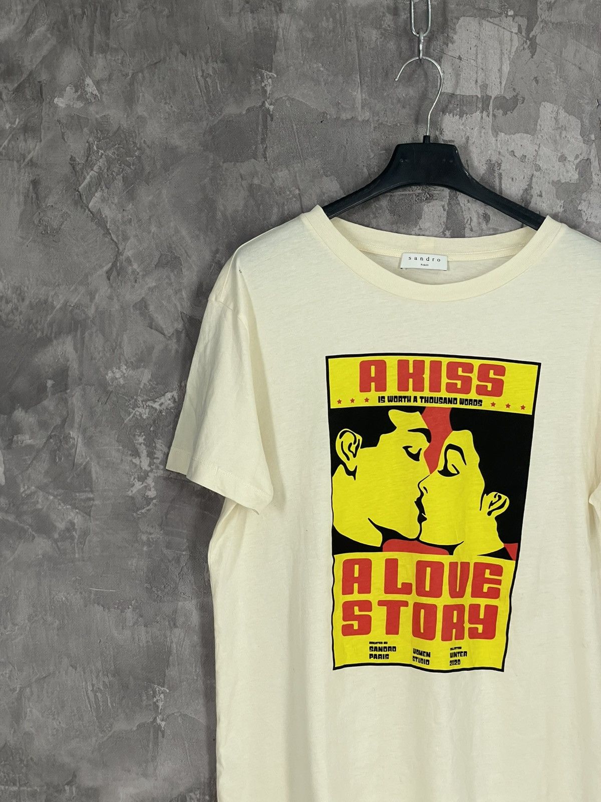 Sandro Sandro Y2K Print All Over “Kiss” Logo Luxury T shirt Size M / US 6-8 / IT 42-44 - 3 Thumbnail