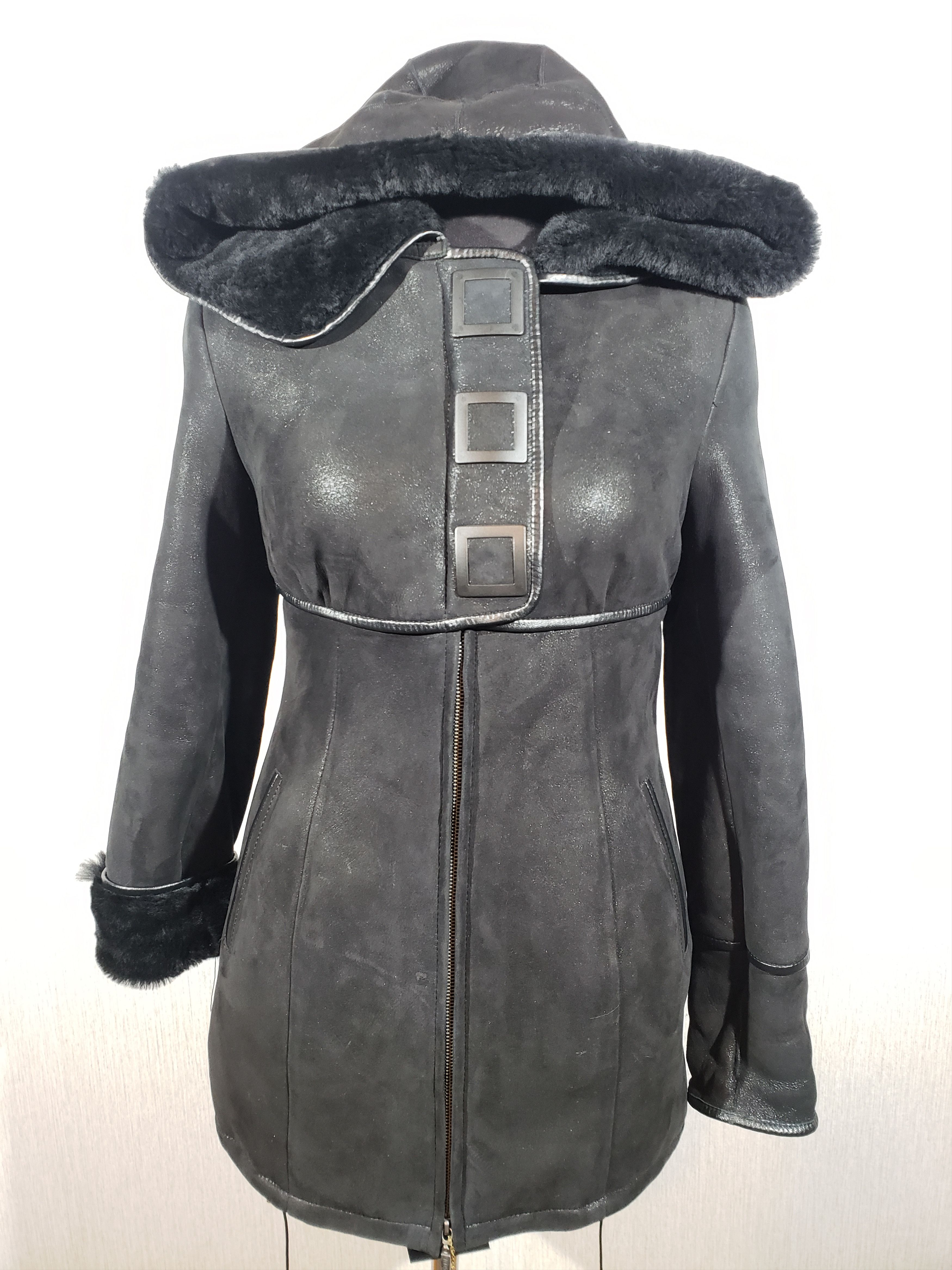Other Stylish black women's sheepskin coat with a hood. Size S / US 4 / IT 40 - 1 Thumbnail