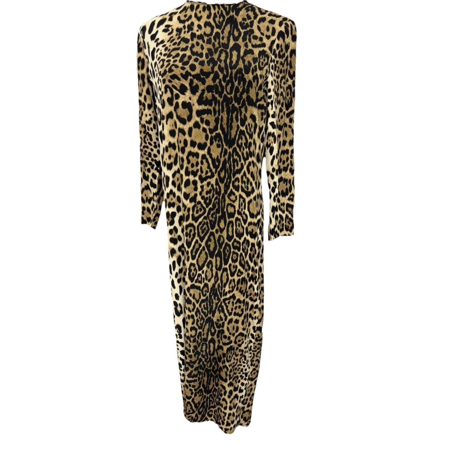 Zara Zara Leopard Print Midi Dress Womens XS Long Sleeve Animal Print Size XS / US 0-2 / IT 36-38 - 3 Thumbnail