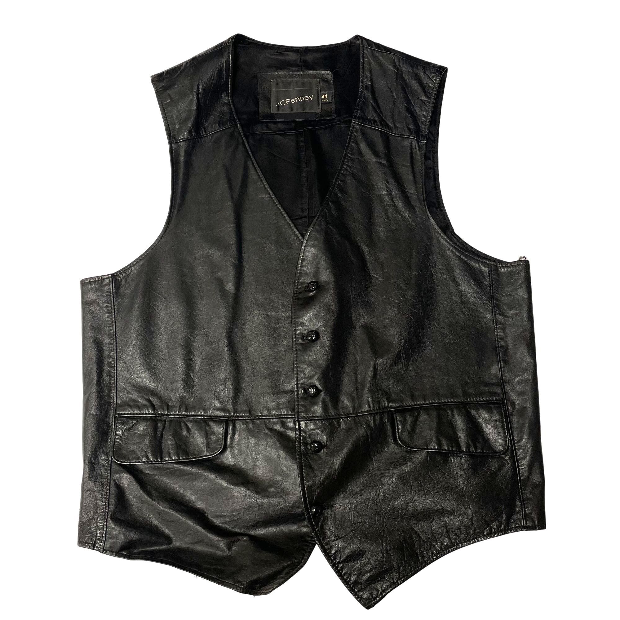 Other Vtg JCPenney Leather Waistcoat Motorcycle Biker Vest 44 Tall Size US XL / EU 56 / 4 - 1 Thumbnail