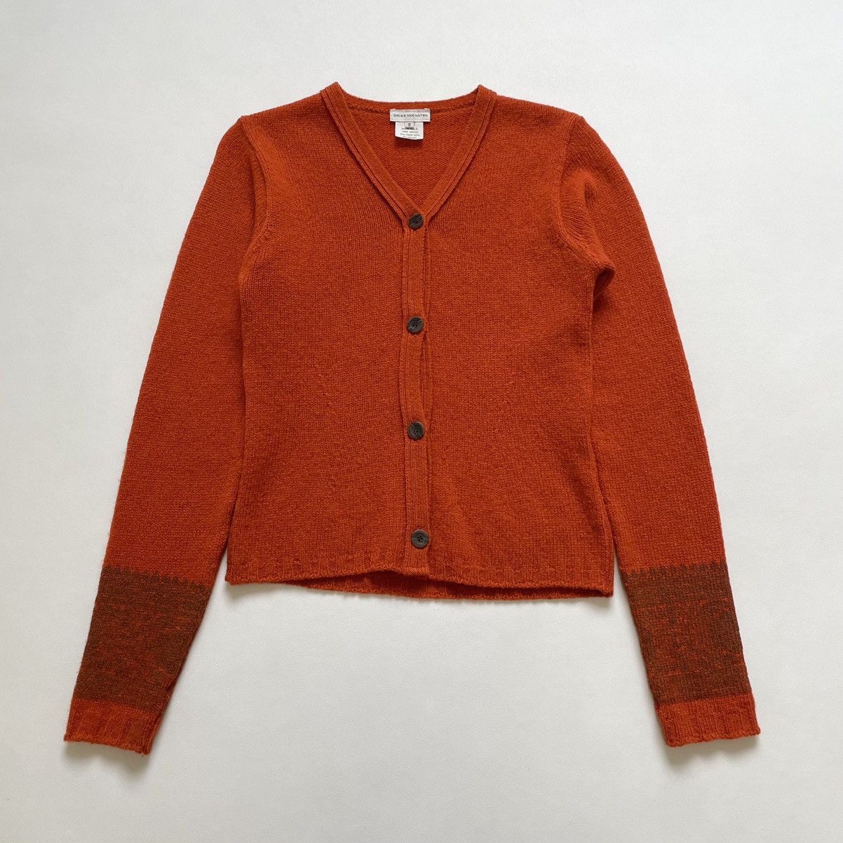 Dries Van Noten Patterned Sleeve Orange Wool Cardigan Size S / US 4 / IT 40 - 14 Thumbnail