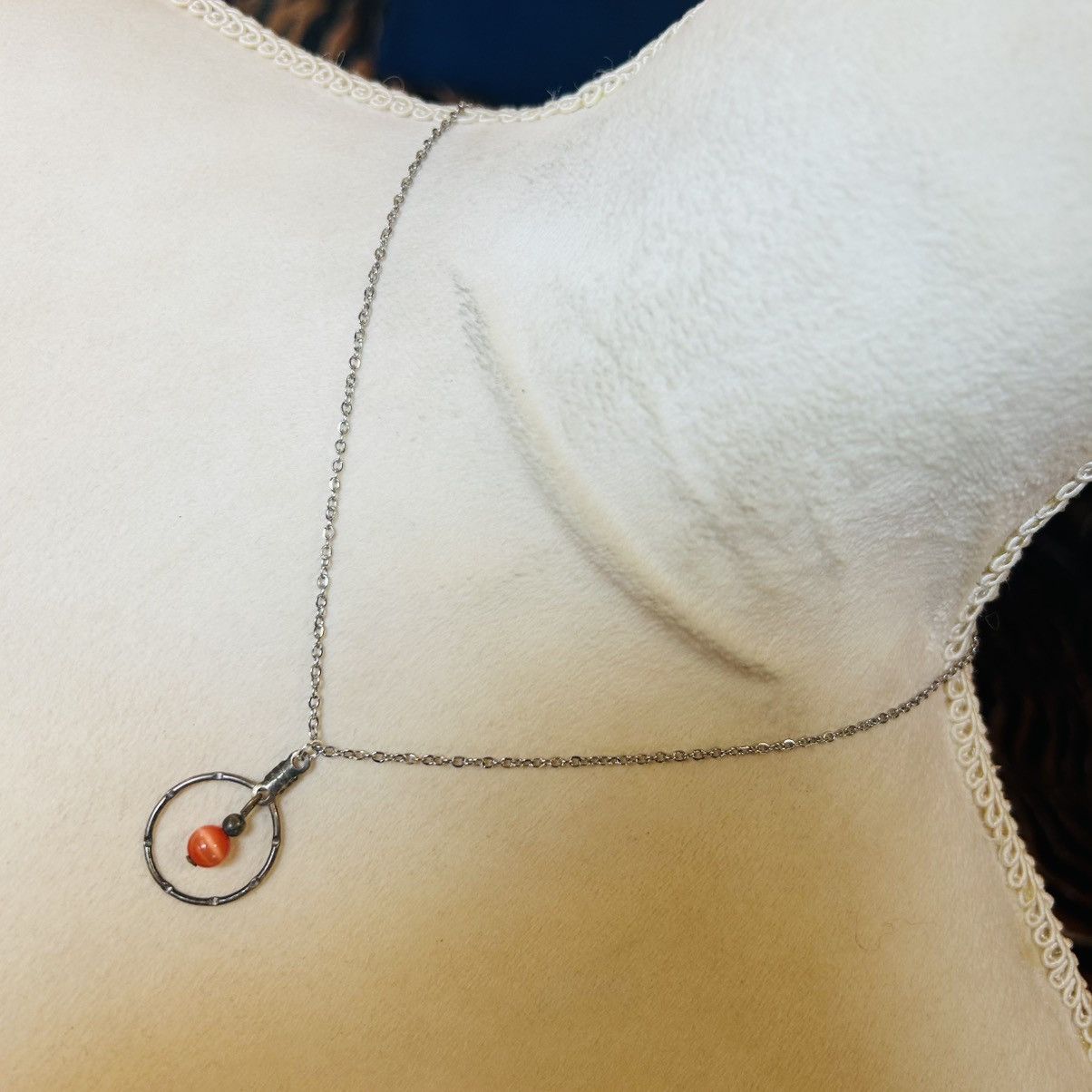 Handmade Handcrafted vintage peach cat eye glass medallion necklace Size ONE SIZE - 1 Thumbnail