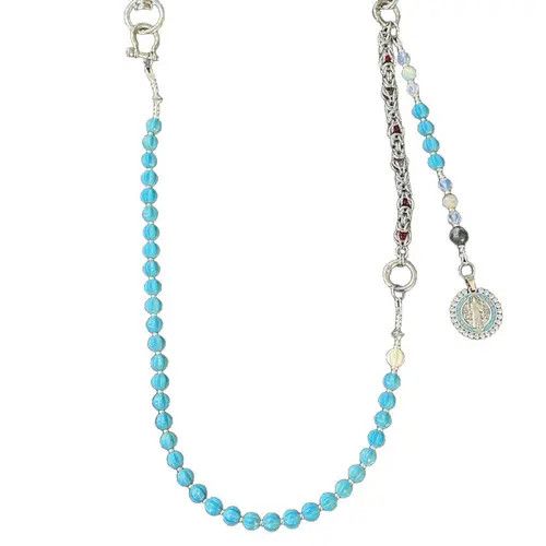 Jewelry Blue Beaded Chain Wallet Key Holder, Silver Clasp Size ONE SIZE - 4 Thumbnail