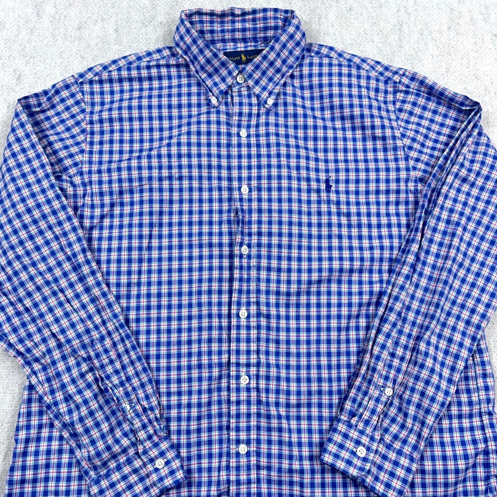 Ralph Lauren Ralph Lauren Oxford Shirt Men XL Blue Plaid Button Up Dress Lightweight OCBD Size 46R - 4 Thumbnail