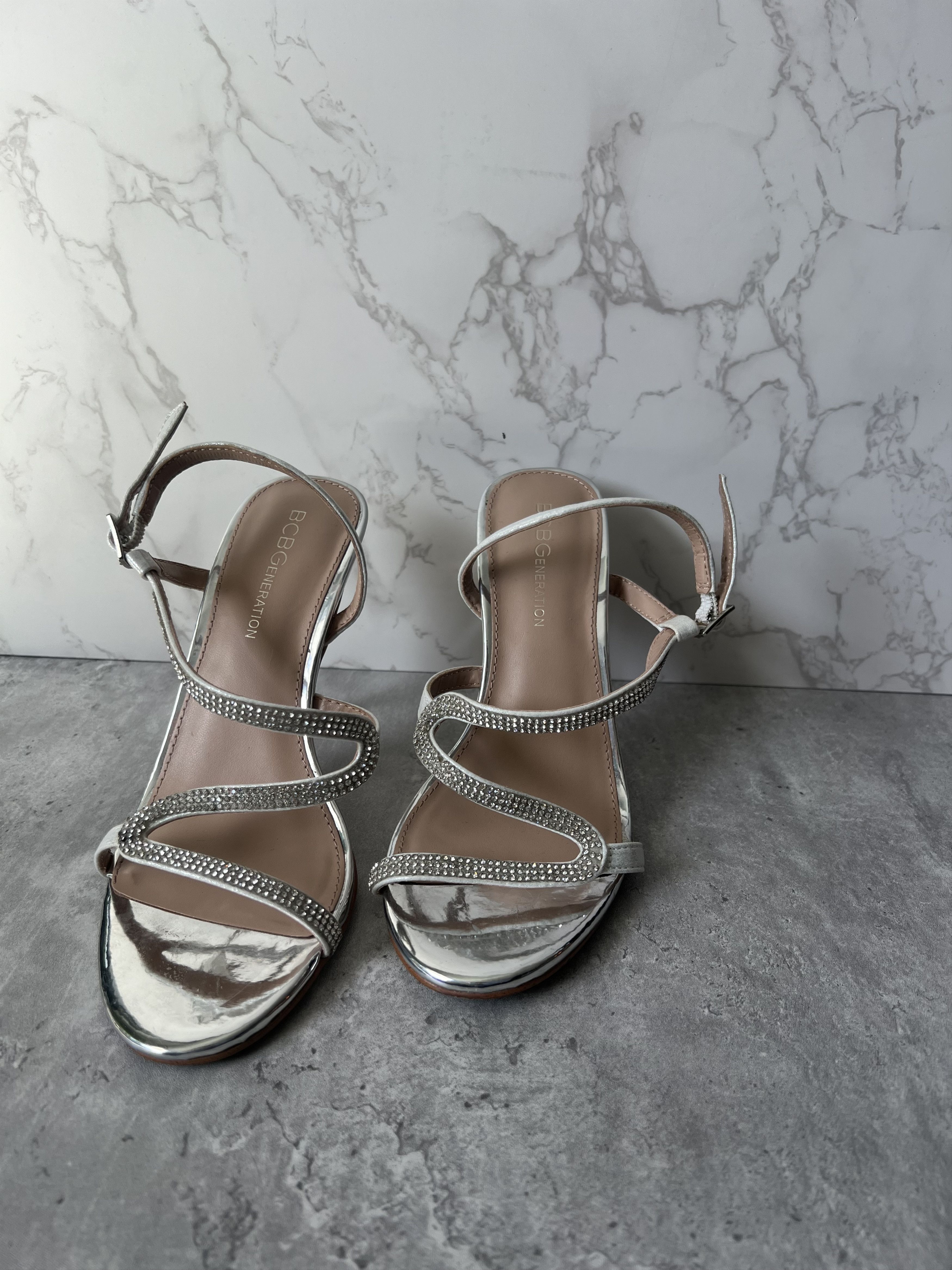 Bcbgmaxazria BCBGeneration Silver Strappy Heeled Sandals - Size 6 Size US 6 / IT 36 - 5 Thumbnail