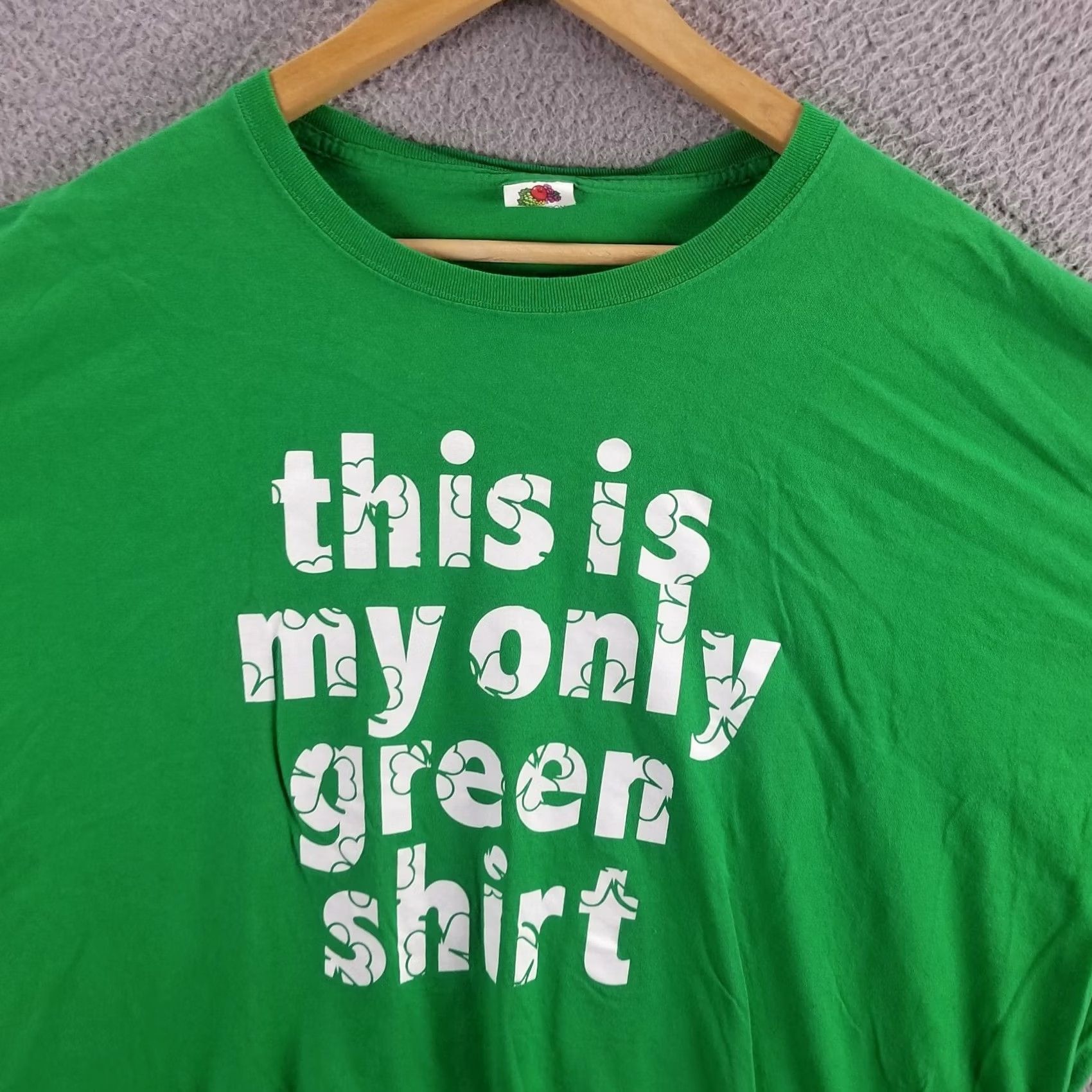 Fruit Of The Loom St. Patrick's Day Shirt Adult 2XL Green Cotton T-Shirt Logo Holiday Mens My only Green Tee Flaw Vintage No Size US XXL / EU 58 / 5 - 2 Thumbnail
