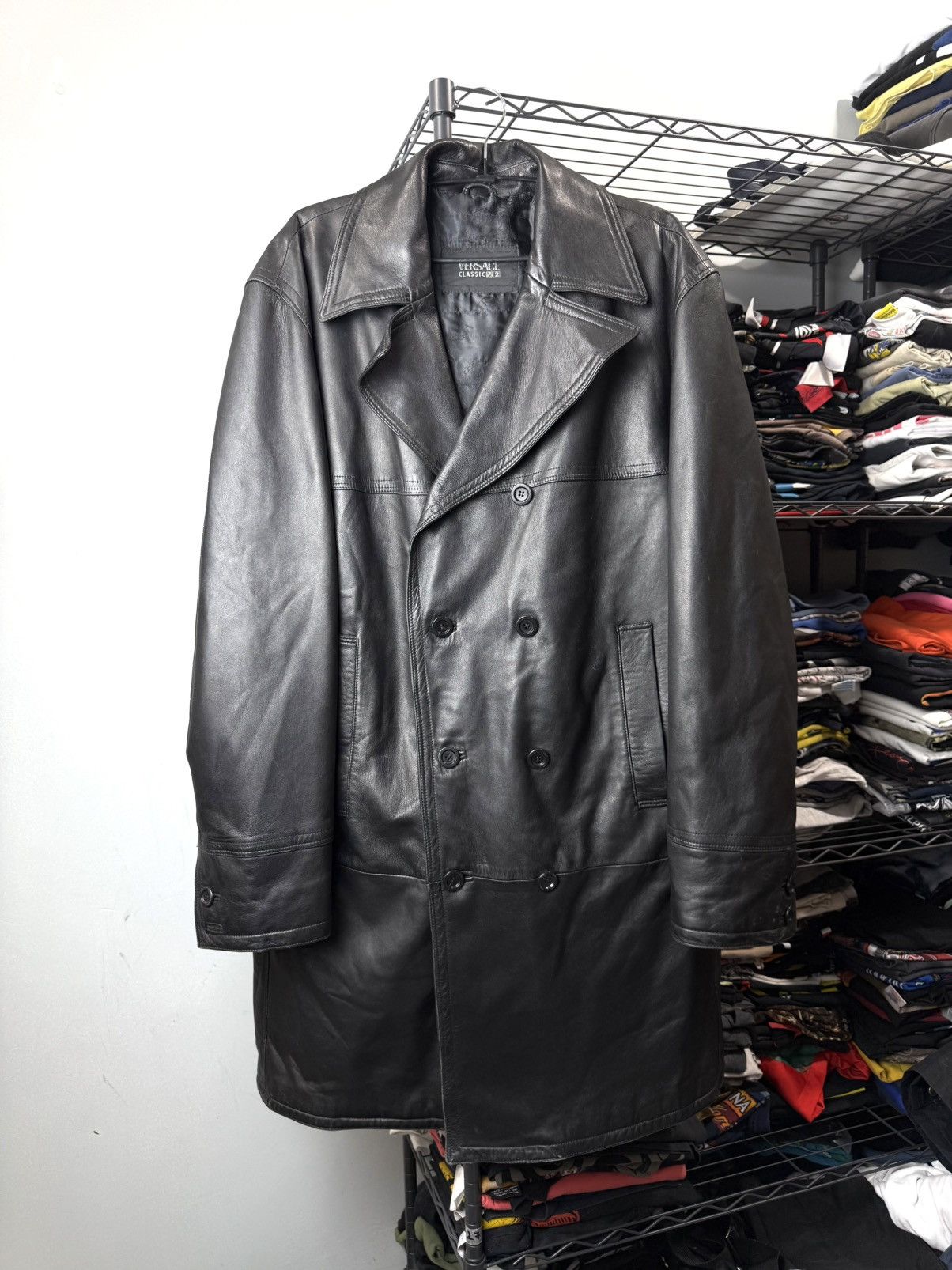 Versace Vintage Versace V2 Leather Jacket Cloak Trench Size US XL / EU 56 / 4 - 1 Thumbnail