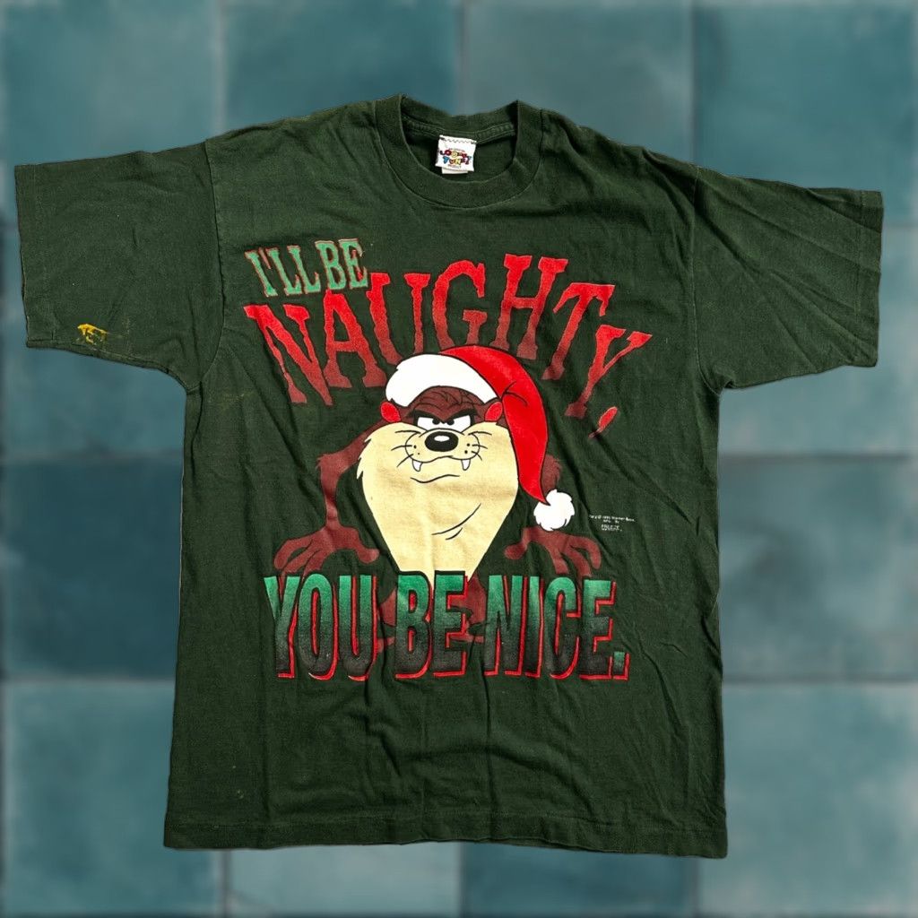 Vintage VINTAGE Looney Tunes Taz T-Shirt Manian Devil Christmas Naughty Nice 90s 1995 Shirt Mens L Green Size US L / EU 52-54 / 3 - 1 Thumbnail