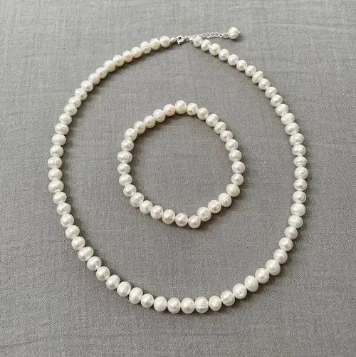 Jewelry Natural freshwater Pearl necklace choker + bracelet Size ONE SIZE - 3 Thumbnail