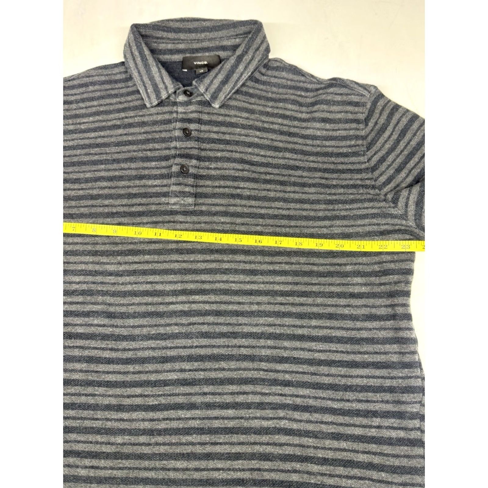 Vince Vince Long Sleeve Polo Shirt Men L Black Grey Striped Jersey Flannel Soft Casual, Travel All Seasons Lightweight Cotton Shirt Mens Size US L / EU 52-54 / 3 - 3 Thumbnail