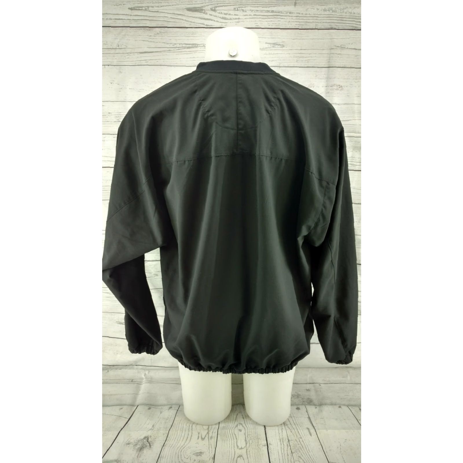 Footjoy FootJoy Mens Black Pullover Wind Golf Jacket Large Athletics Baseball V Neck Shirt Jacket Windbreaker Mens Black L Polyester Solid 90s Event Size US L / EU 52-54 / 3 - 4 Thumbnail