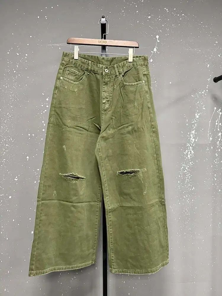 Japanese Brand Green Wide Leg Denim Baggy Jeans Size US 30 / EU 46 - 7 Thumbnail