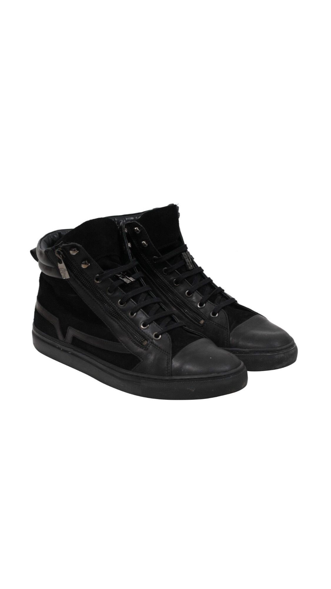image of Versace Black Suede Double Zip High Top Sneakers, Men's (Size 12)