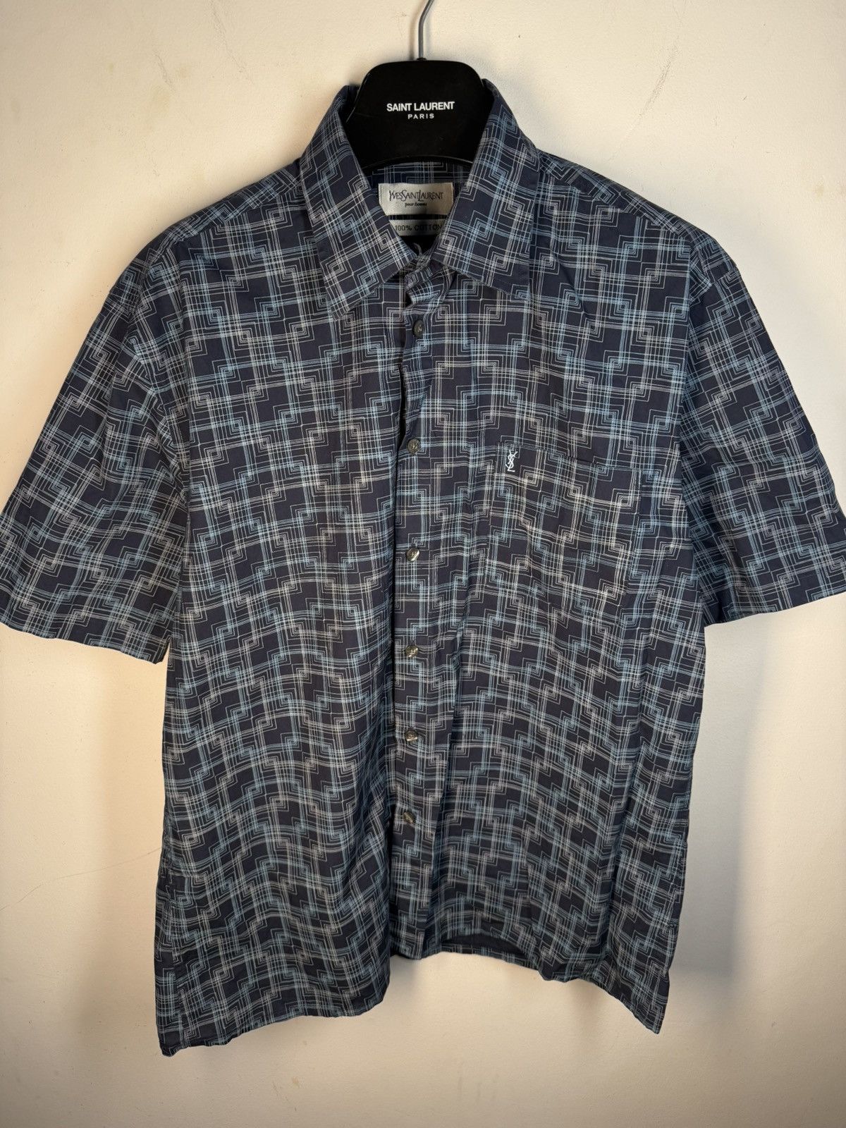 Yves Saint Laurent Summer YSL Shirt Matrix Logo Button Up Collar Shortsleeve Size US L / EU 52-54 / 3 - 2 Thumbnail