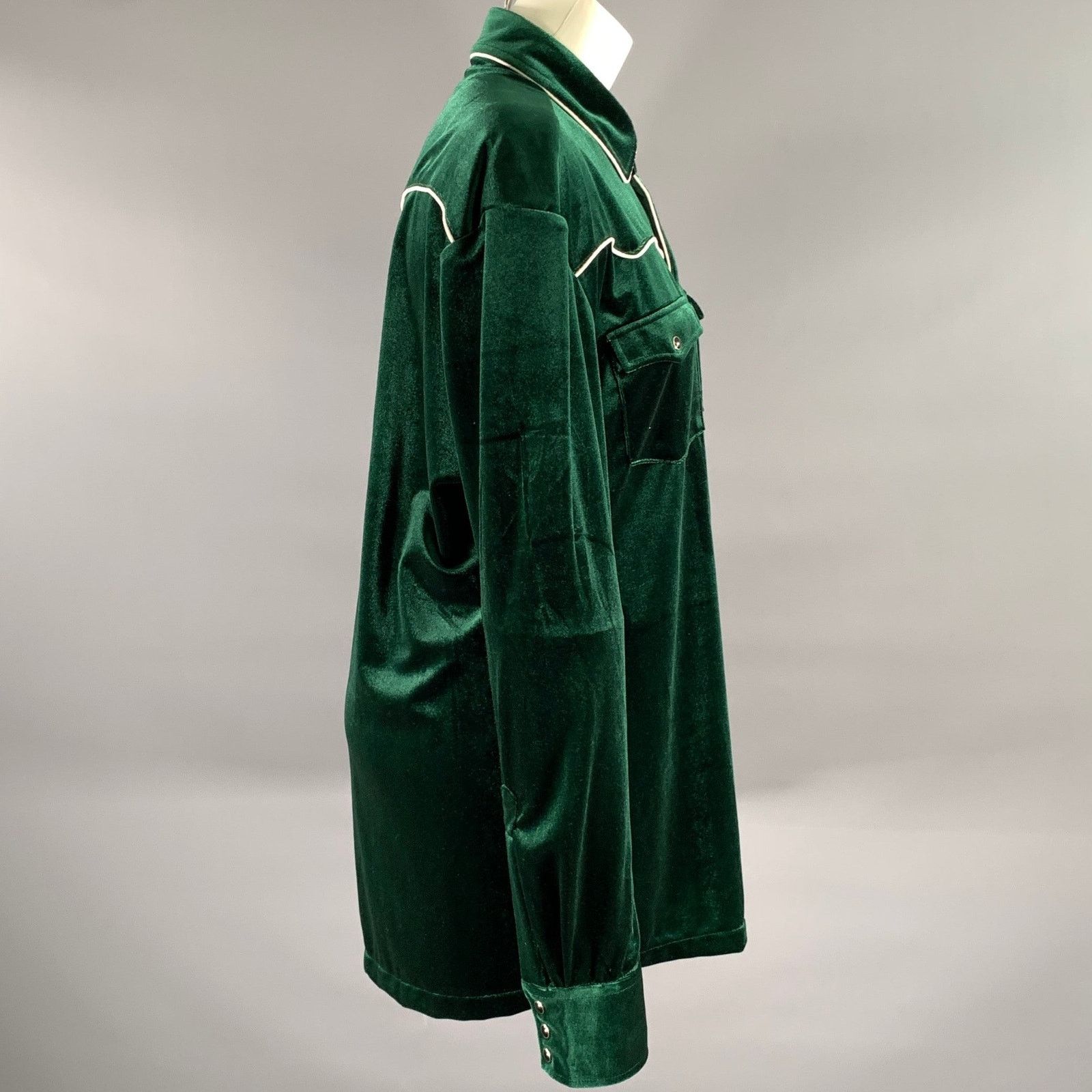 Phix Clothing PHIX Size XL Green Emerald Polyester Velvet Western Shirt Size XL / US 12-14 / IT 48-50 - 3 Thumbnail