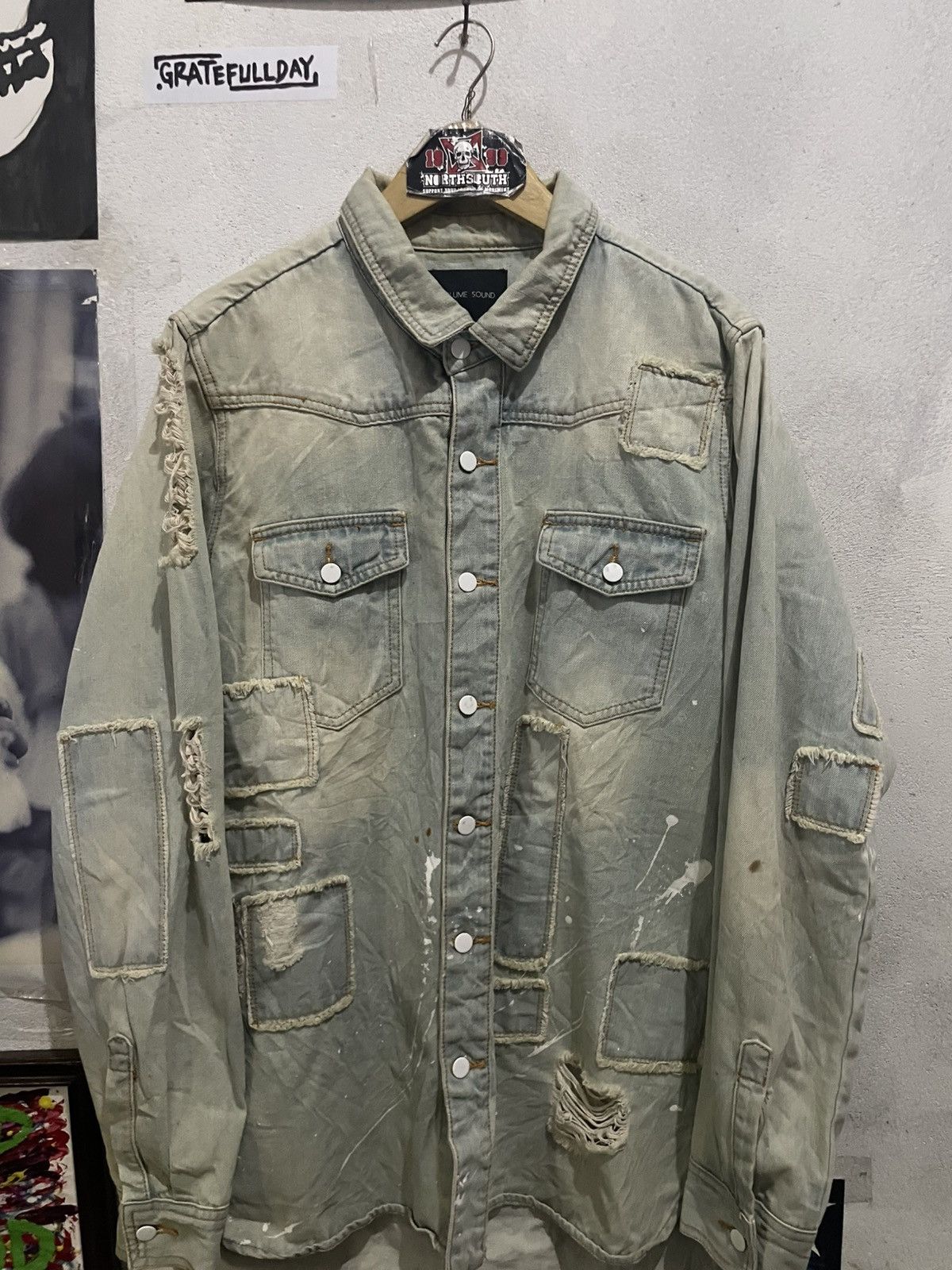 Japanese Brand Off-White Diagonal Denim Disstressed Shirt Jacket Gothic Size US XL / EU 56 / 4 - 3 Thumbnail