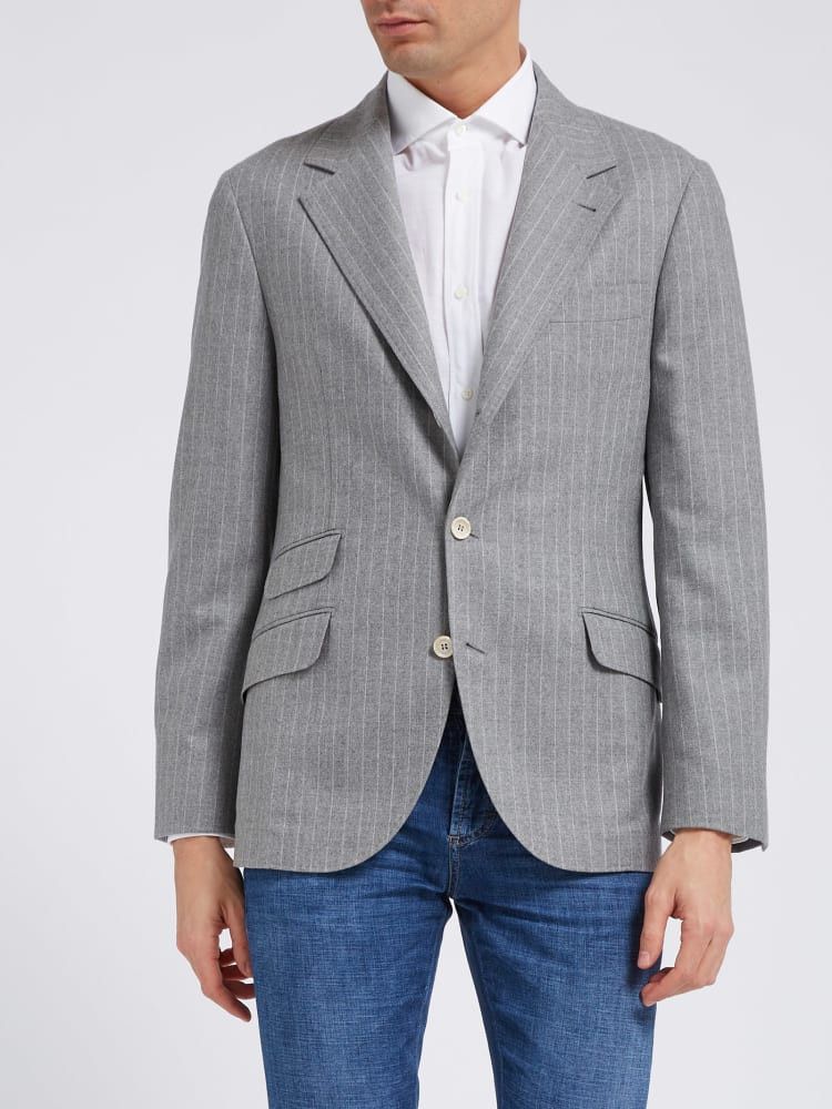 Brunello Cucinelli o1w1db10924 Woven Jacket Wool in Light Grey Size US XL / EU 56 / 4 - 1 Preview