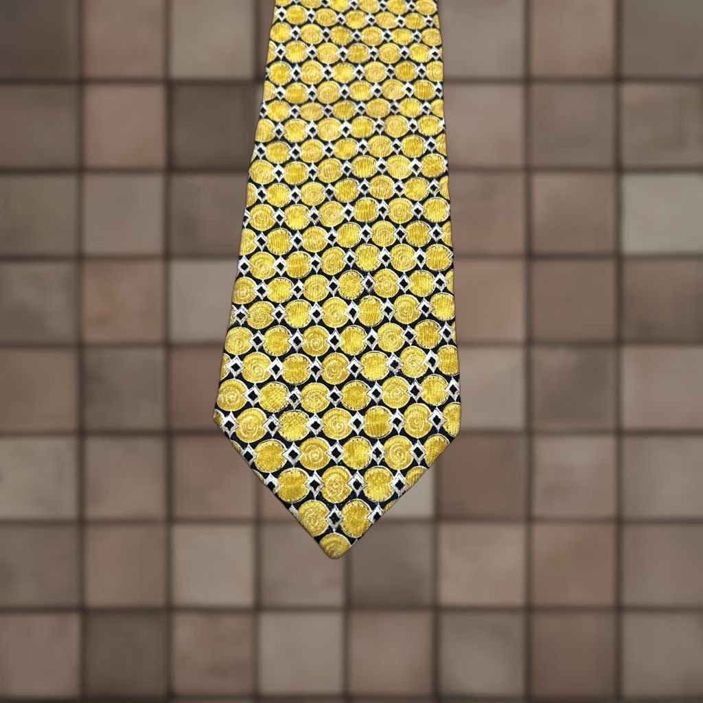 Ermenegildo Zegna Ermenegildo Zegna Designer Tie 100% Silk Geometric Pattern Yellow Gold Handmade Regular Multicolor Italy Mens Size ONE SIZE - 1 Thumbnail