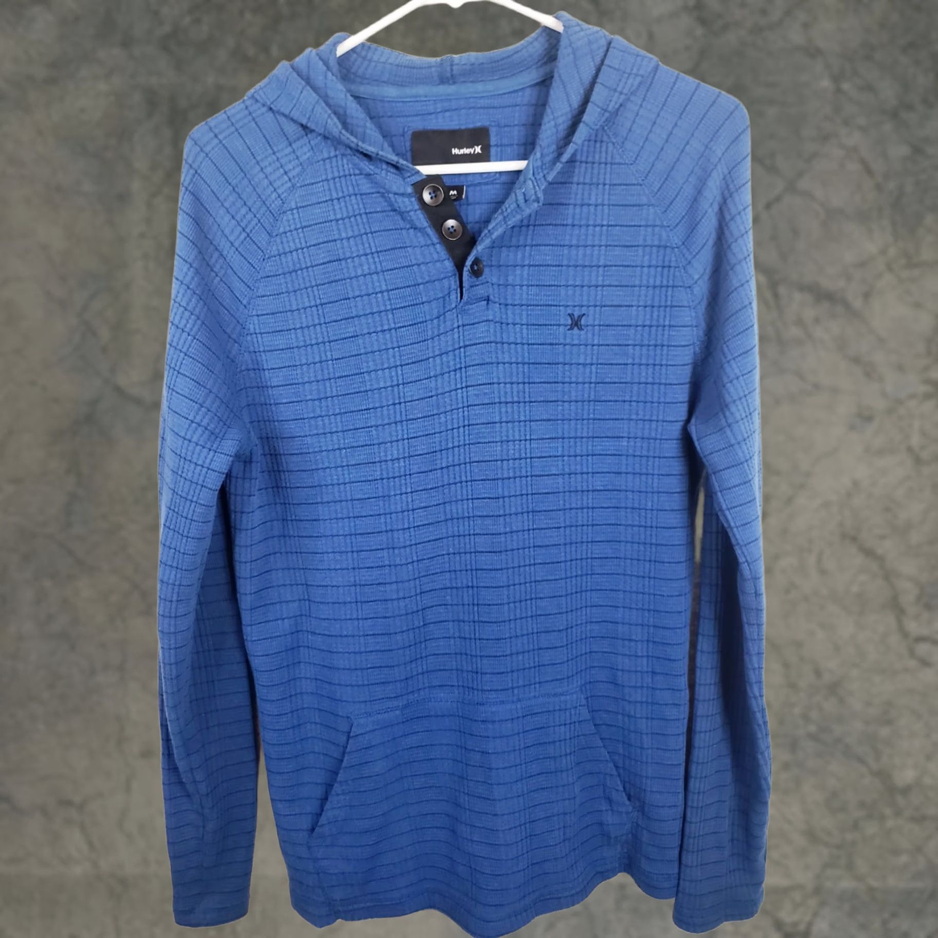 Hurley Hurley Henley Hoodie Shirt Men's M Blue Striped Hooded Long Sleeve Pullover Size US M / EU 48-50 / 2 - 1 Thumbnail