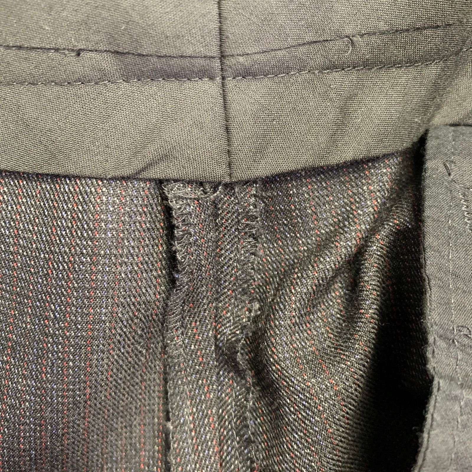 Black Red Woven Virgin Wool Mohair Flat Front Dress Pants