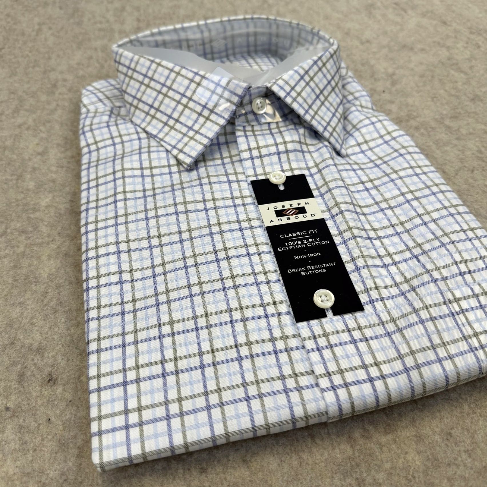 Joseph Abboud Joseph Abboud Dress Shirt Mens 18 34/35 Blue Check Classic Fit Non Iron Cotton shirt Size 48R - 4 Thumbnail