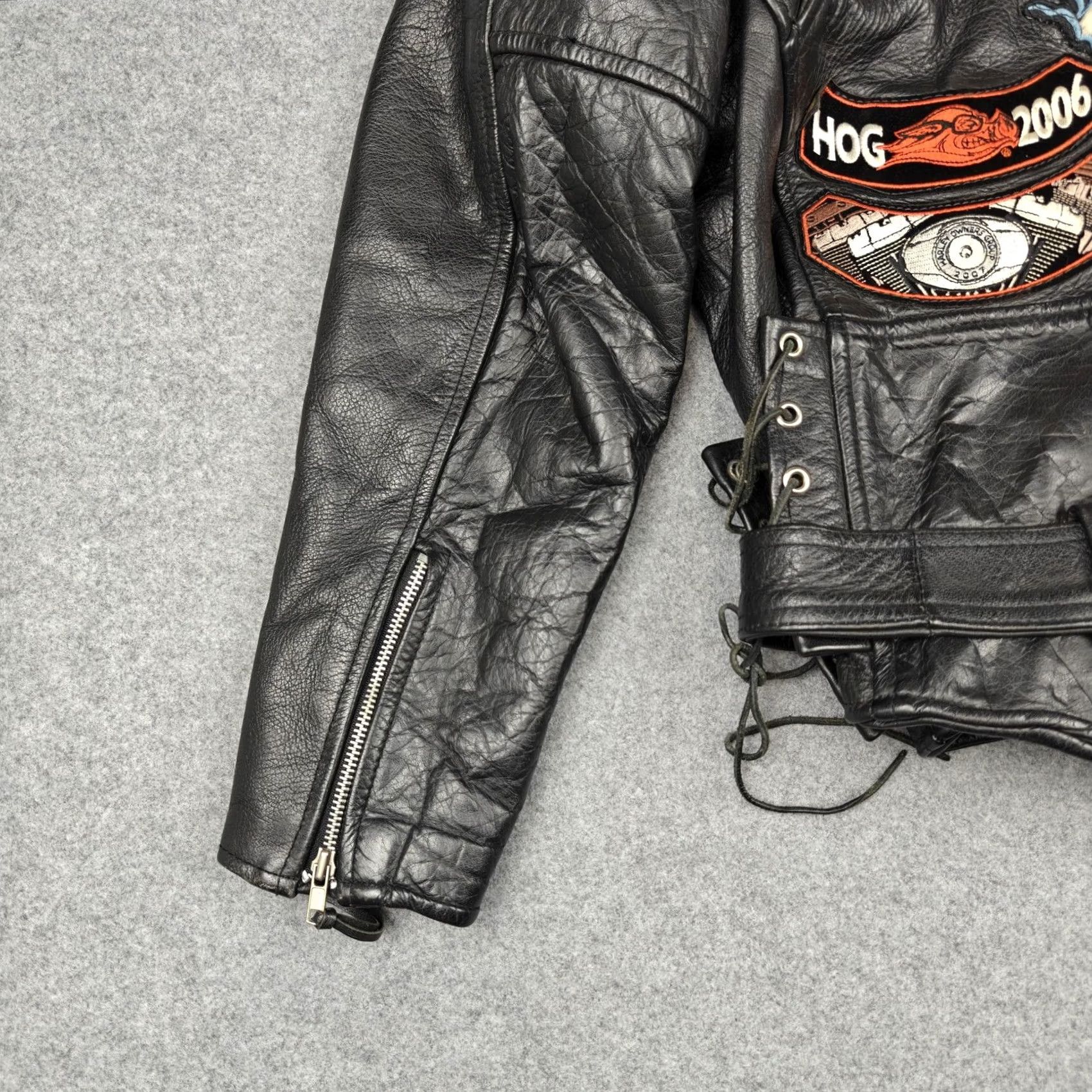 Harley Davidson VINTAGE Harley-Davidson Jacket Mens M Black Leather Biker HOG Patches Size US M / EU 48-50 / 2 - 7 Thumbnail
