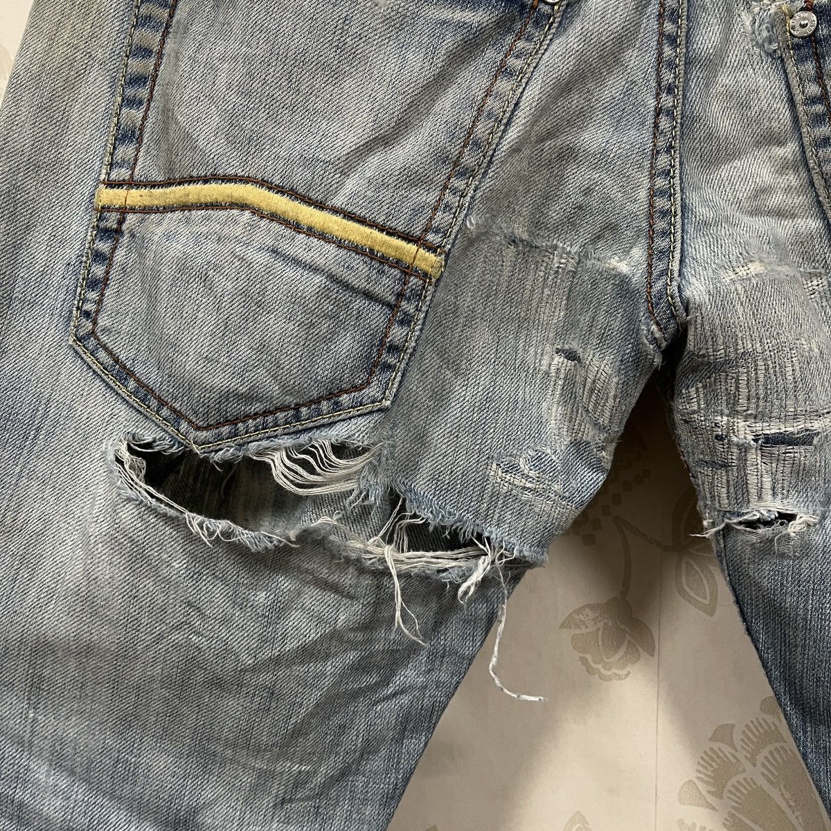 Armani × If Six Was Nine Ripped Distressed Armani Jeans Faded Blue Size US 33 - 18 Thumbnail