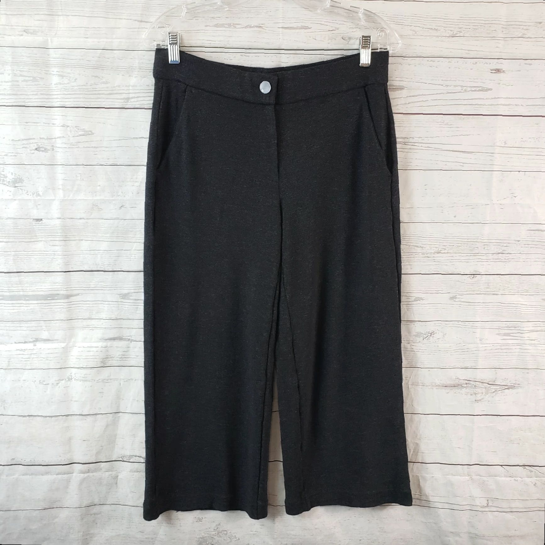 Ann Taylor Ann Taylor LOFT Womens Cropped Wide Leg Pants Sz Small Black Gray Mid Rise Pants Womens Small Crop Wide-Leg Black Size 28" / US 6 / IT 42 - 2 Thumbnail