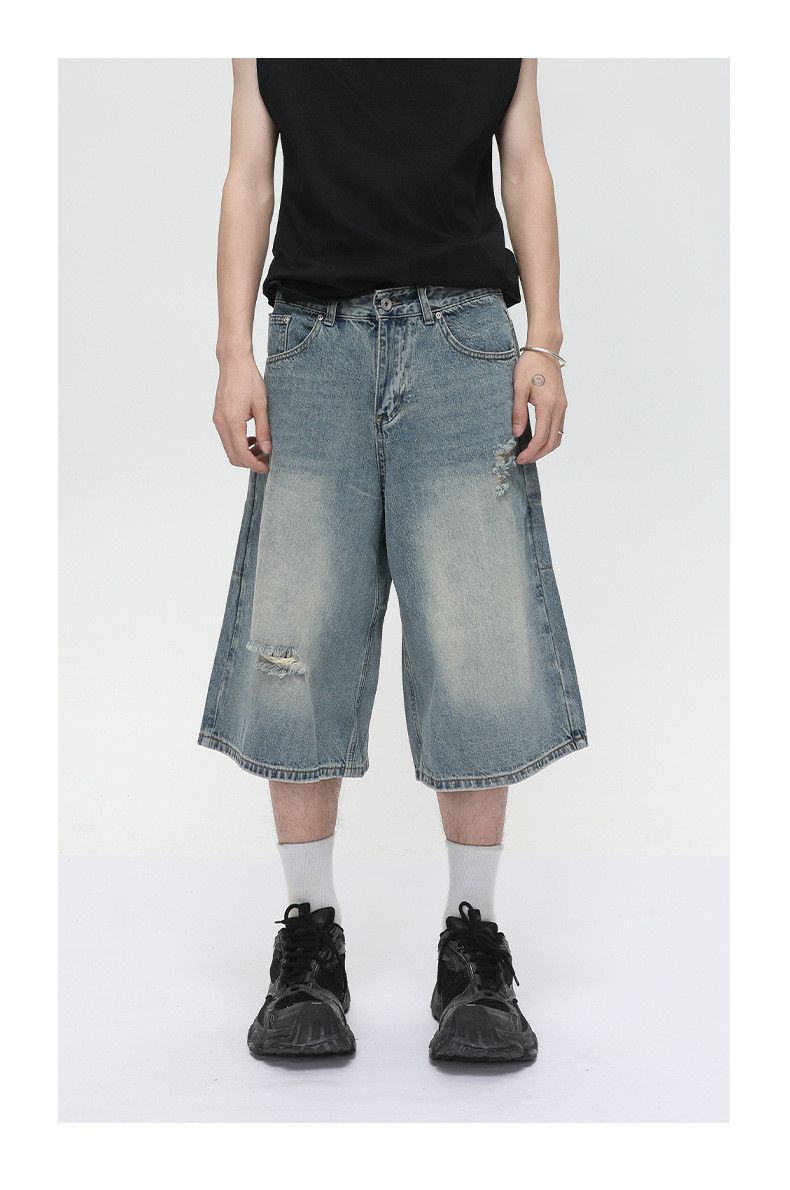 Japanese Brand × Jean Japanese retro distressed straight ripped denim shorts Size US 32 / EU 48 - 1 Thumbnail