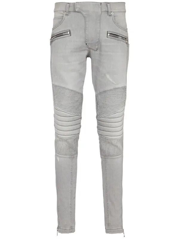 o1s1wg111025 Biker Slim Fit Mid Rise Jeans in Grey