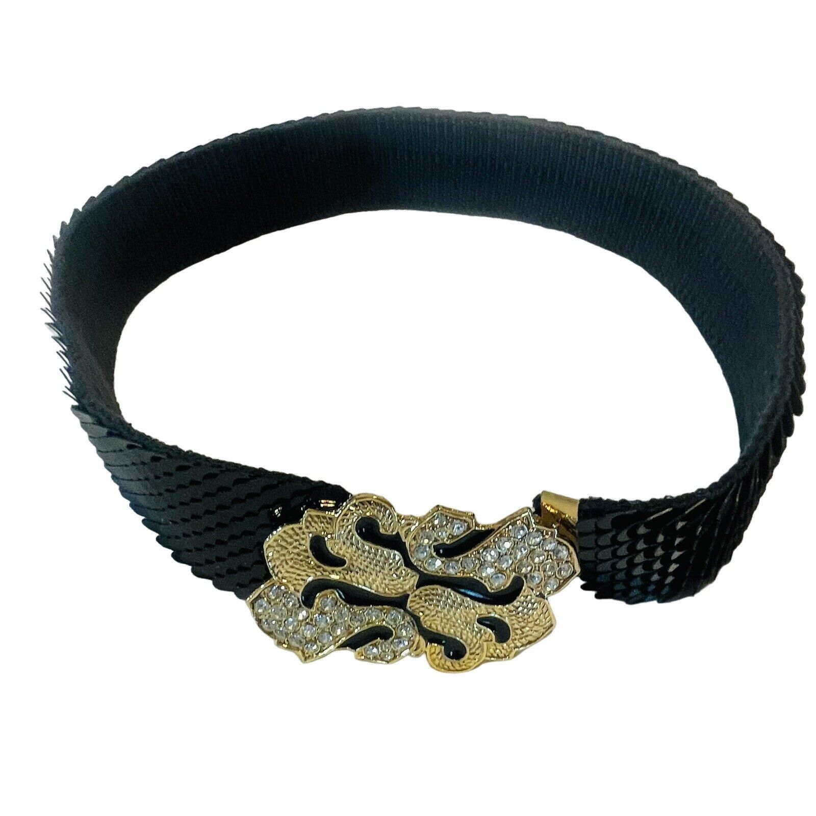 Vintage Vintage Gantos S Black Sequence Belt W Gold Bling Buckle Str Size ONE SIZE - 13 Thumbnail
