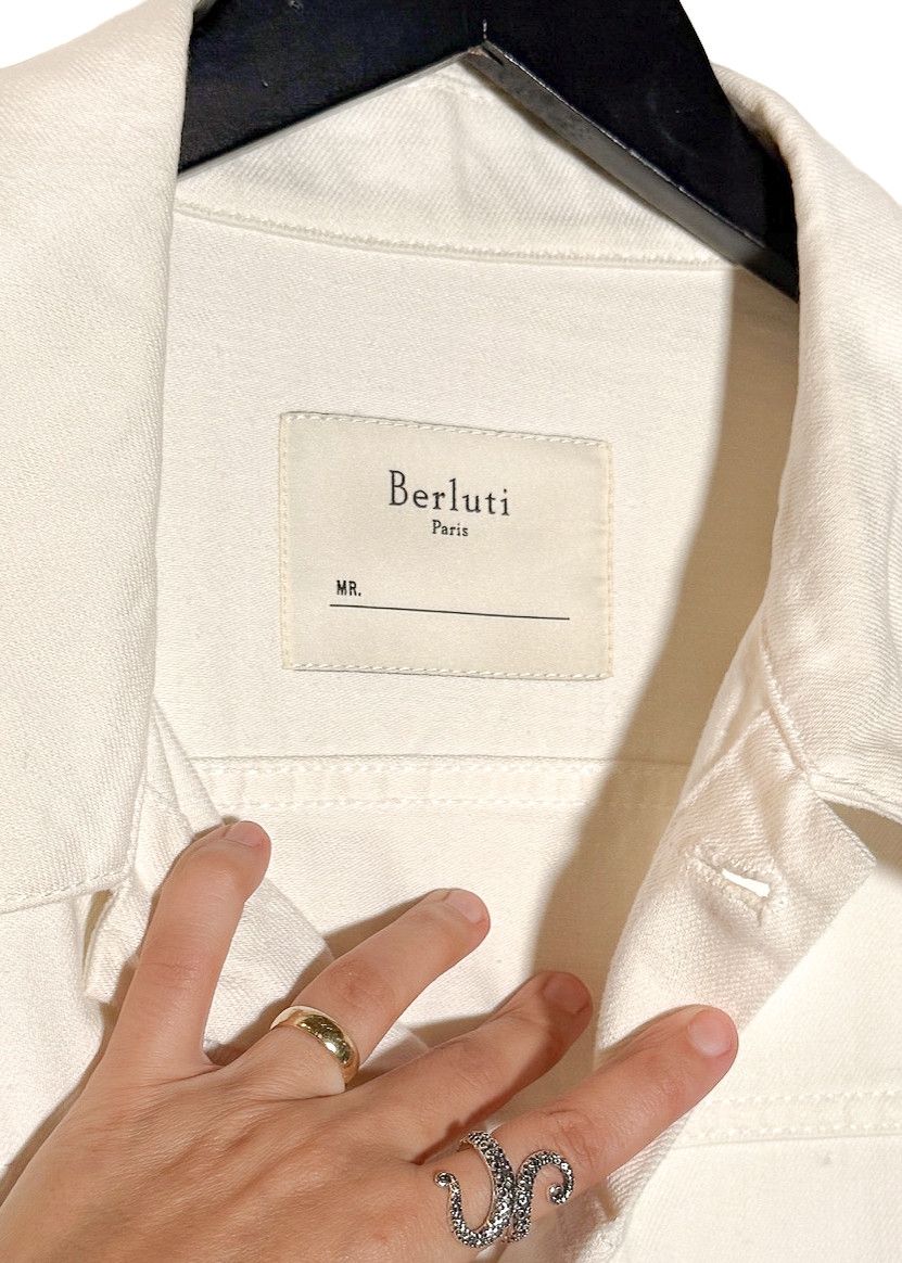 Berluti Berluti SS18 Ivory Leather Trim Denim Jacket Size US M / EU 48-50 / 2 - 9 Thumbnail