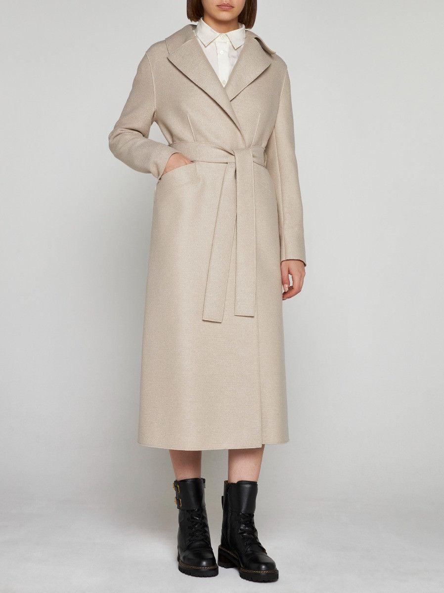 Harris Wharf London o1s22i1n1024 Pressed Wool Long Coat in Beige Size S / US 4 / IT 40 - 2 Thumbnail