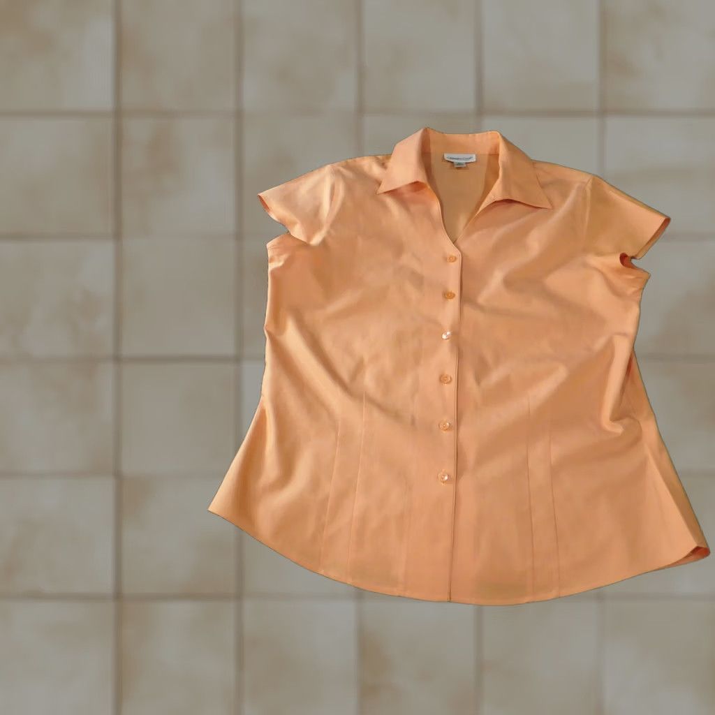 Coldwater Creek Coldwater Creek Womens Blouse Button-Up Orange Short Sleeve Petite PM Classic Casual Shirts Womens Size M / US 6-8 / IT 42-44 - 1 Thumbnail