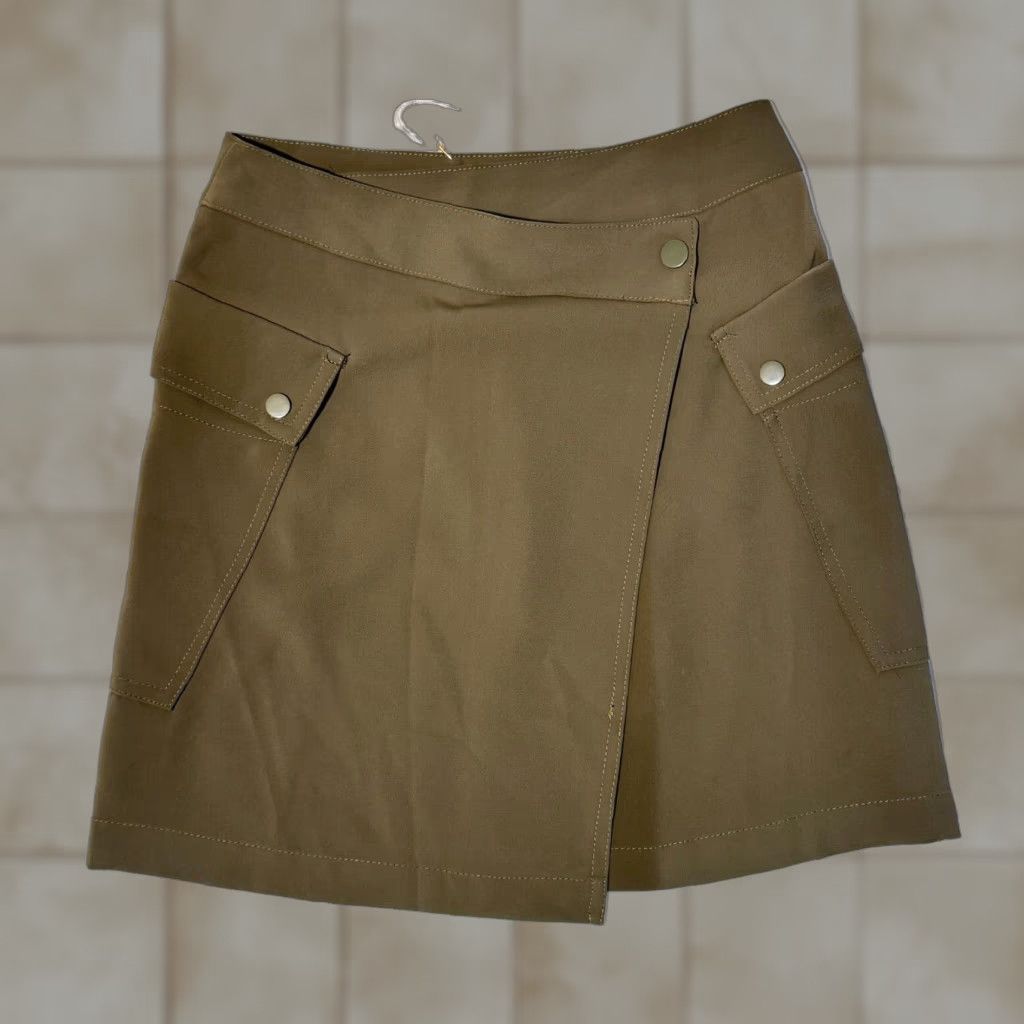Vintage Bishop + Young Military Skirt Large Army Green Mini Short New with Pockets Denim Polyester Snap Size 36" / US 14 / IT 50 - 1 Thumbnail