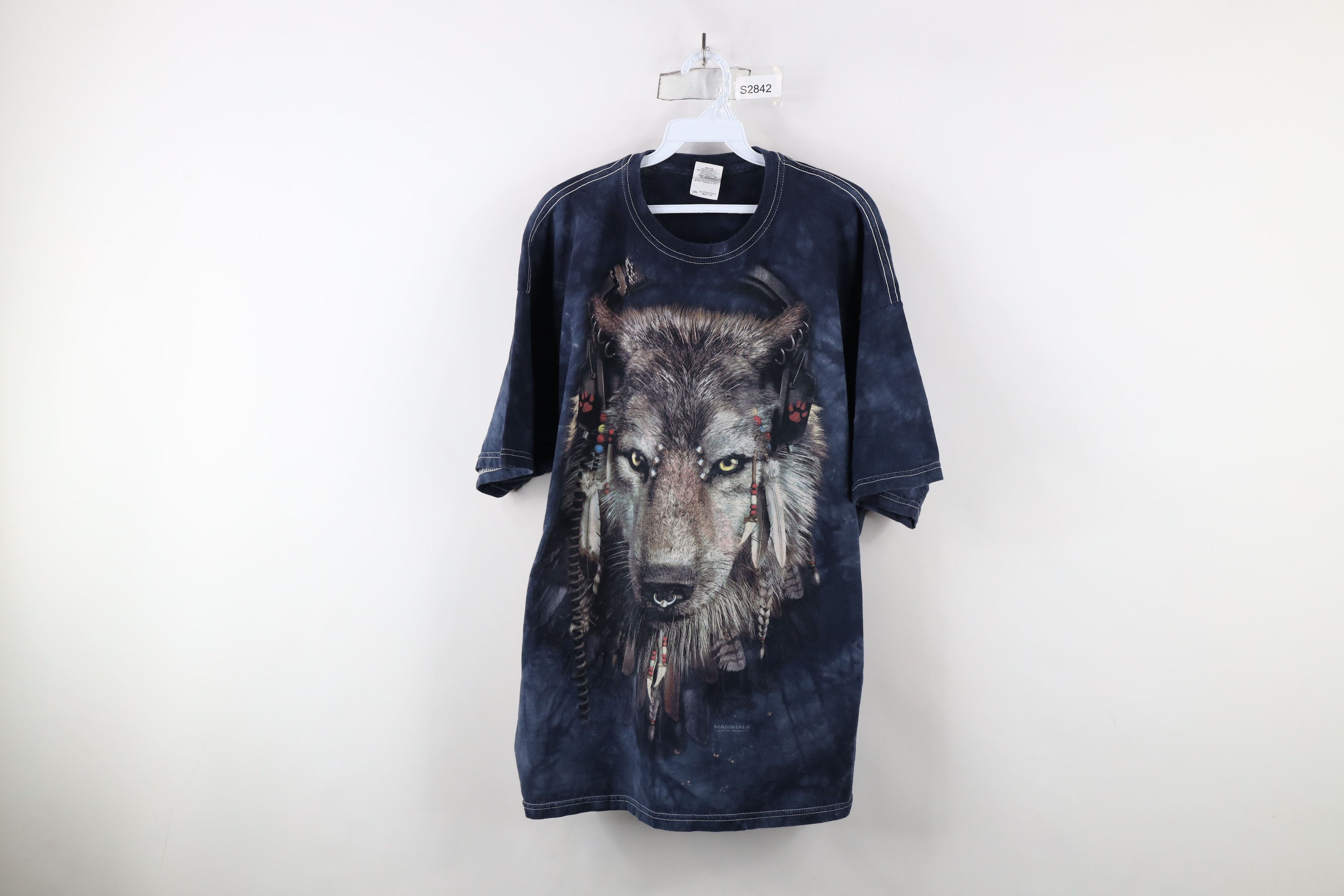 Vintage Vintage Y2K Streetwear Acid Wash Nature Wolf T-Shirt Blue Size US XXL / EU 58 / 5 - 1 Thumbnail