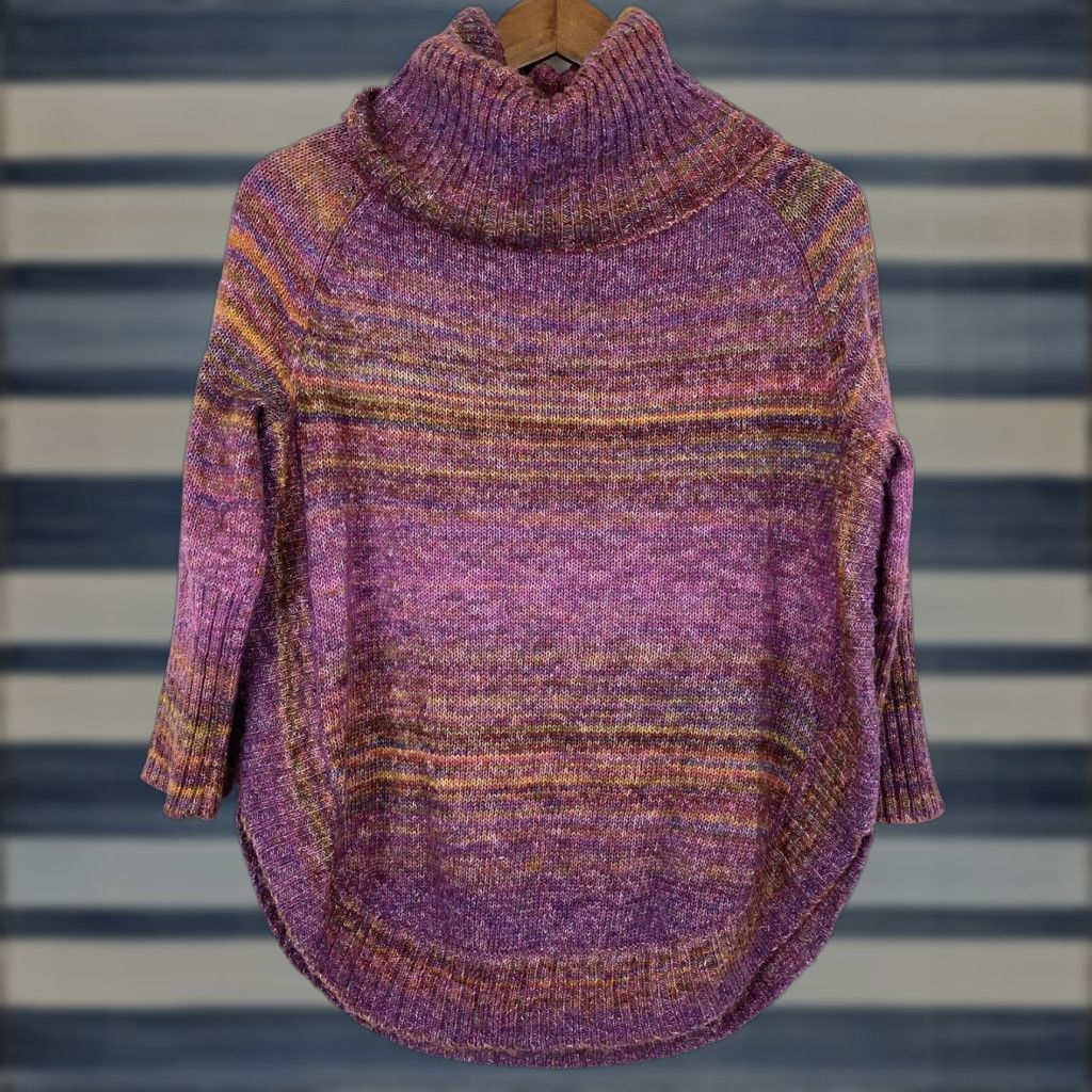 トップス [ItalyVintage]80s MultiColor Turtleneck Retro 70s 80s Striped Turtleneck Shirt Thin Sweater Medium
