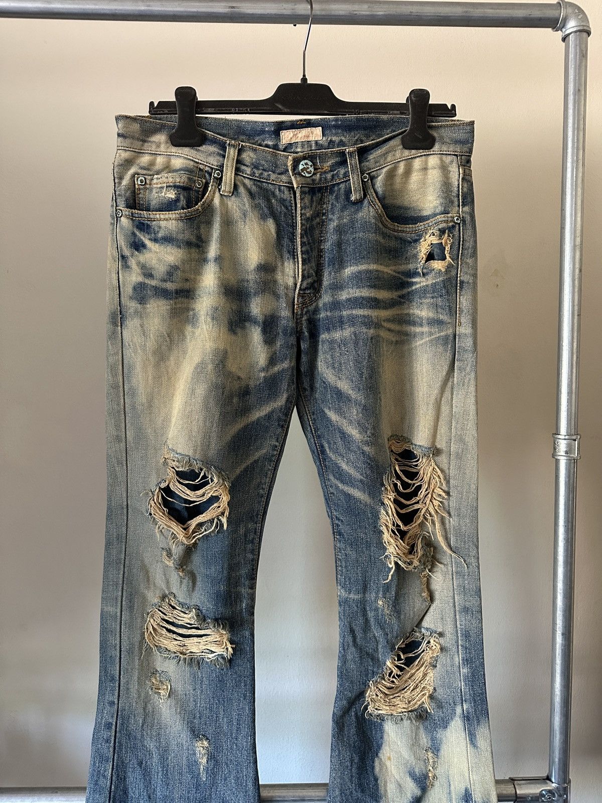 GOA Vintage G.O.A. Mud Wash Distressed Style Flare Jeans Size US 32 / EU 48 - 2 Thumbnail