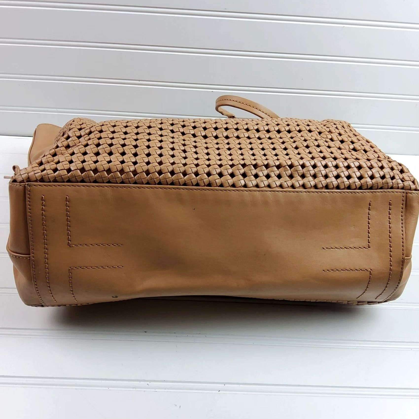 Tory Burch Tory Burch Woven Erica Large Tote Shoulder Handbag Purse Women Tan Leather Tote Large Size ONE SIZE - 6 Thumbnail