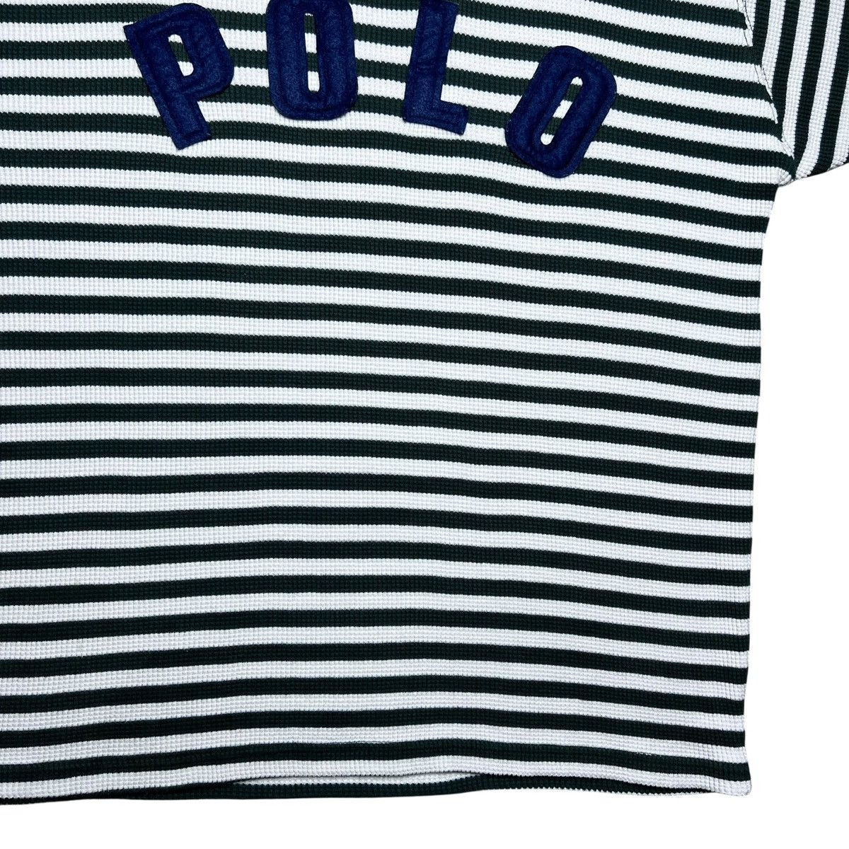 Polo Ralph Lauren Polo Ralph Lauren Green Striped Spell Out Thermal Knit Tee Size US XL / EU 56 / 4 - 9 Thumbnail