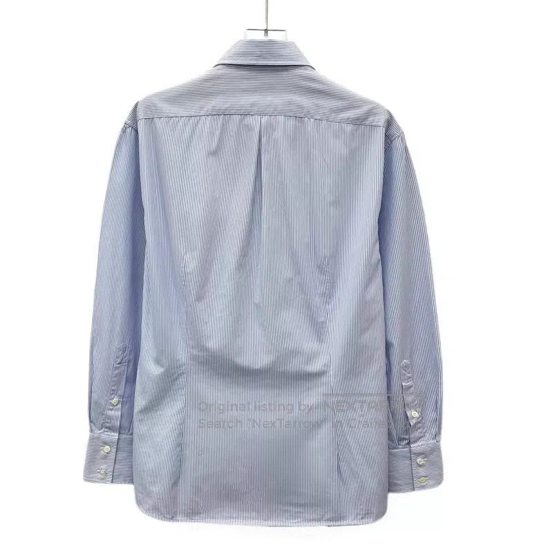 Brunello Cucinelli Brunello Cucinelli Light Blue Vertical Striped Cotton Coll Size S / US 4 / IT 40 - 2 Thumbnail