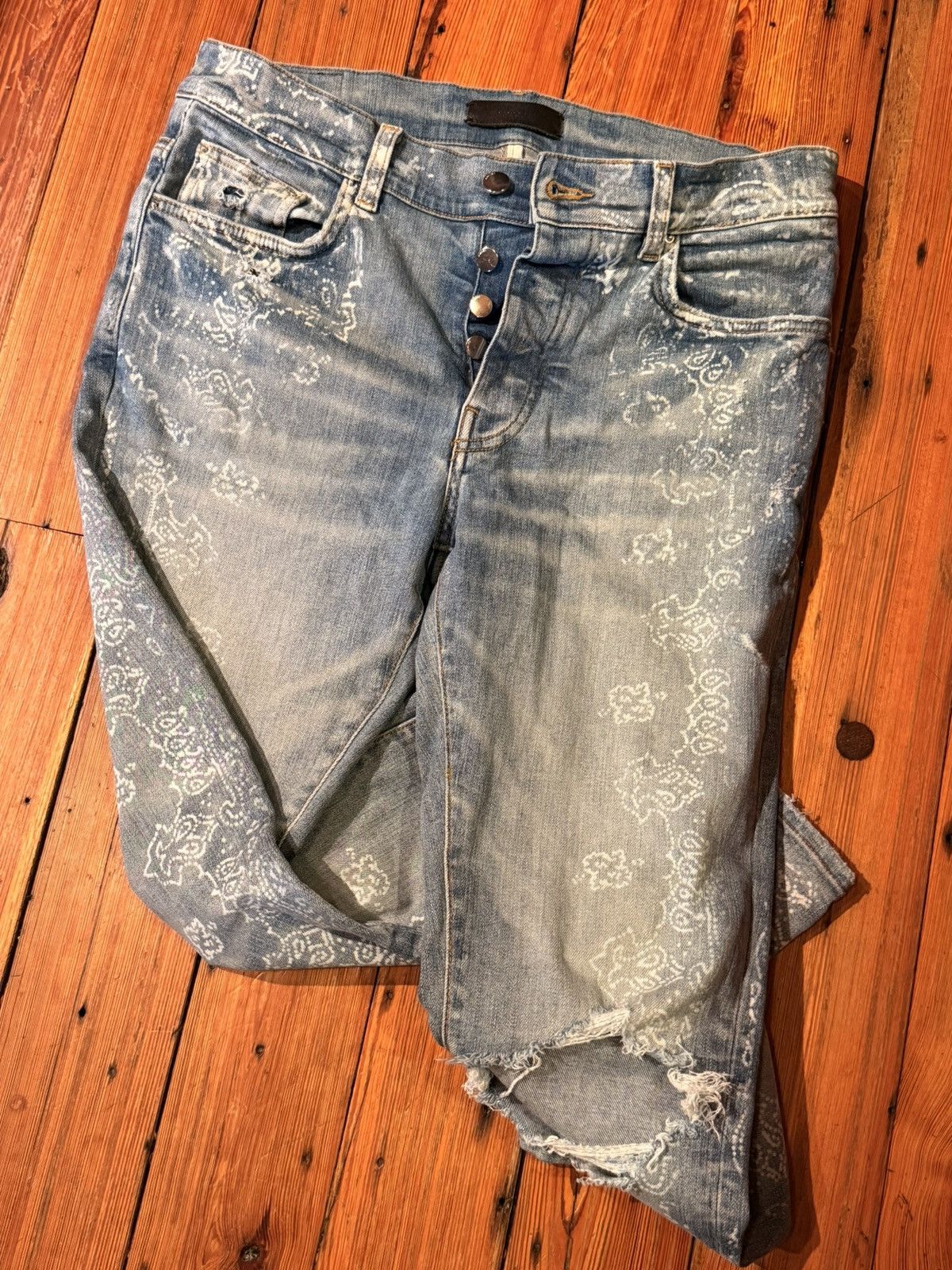Amiri Amiri White Paisley Print Denim Size US 33 - 2 Thumbnail