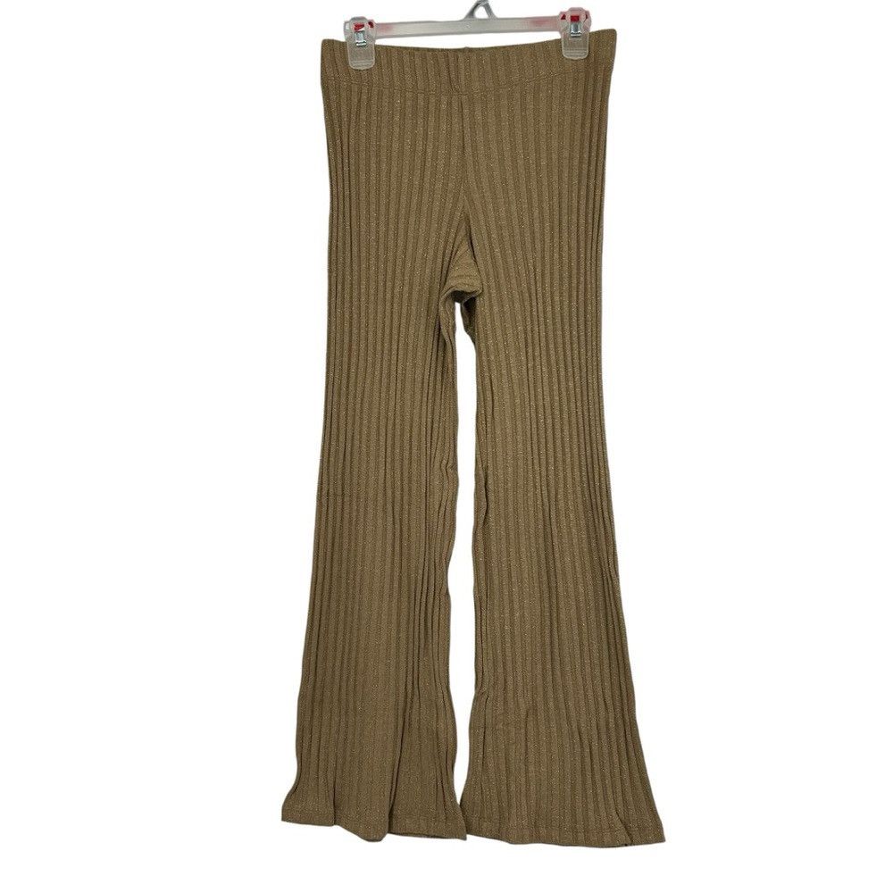 Enza Costa ENZA COSTA LUREX SWETER RIB FLARE PANTS IN SAND GOLD SPARKLE Size 28" / US 6 / IT 42 - 2 Thumbnail