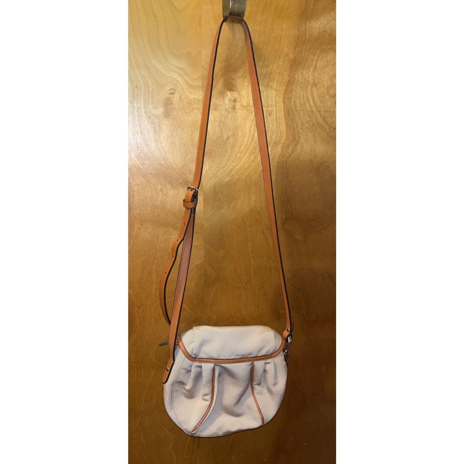 Ralph Lauren VINTAGE Lauren Ralph Lauren Canvas Crossbody Purse with Magnetic Closure, Beige, Small, Womens Size ONE SIZE - 5 Thumbnail