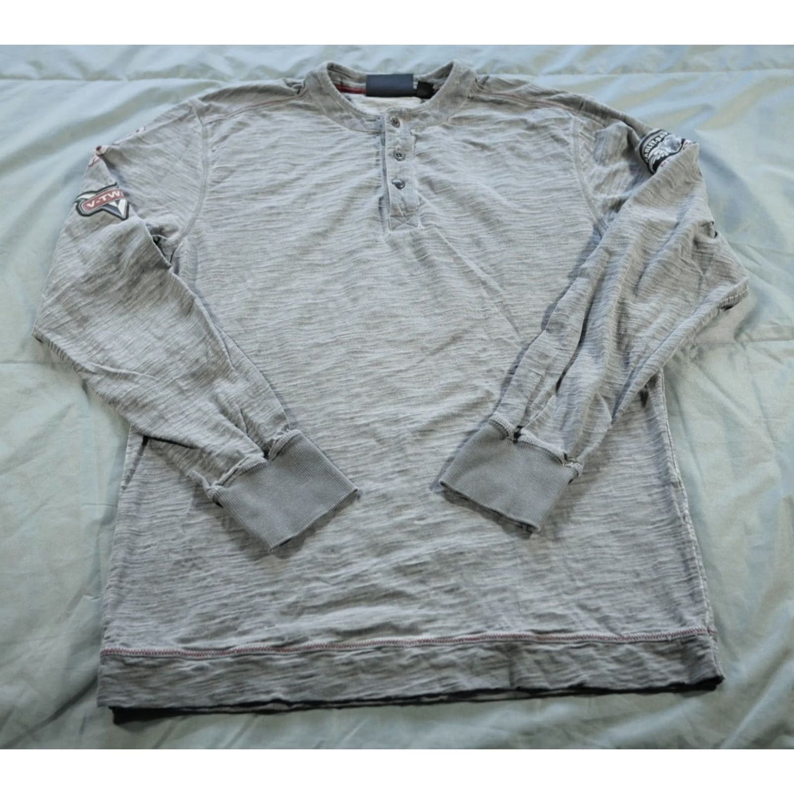 Harley Davidson Harley-Davidson Shirt Mens M Gray Henley Long Sleeve Biker Patch Spell Out Size US M / EU 48-50 / 2 - 3 Thumbnail
