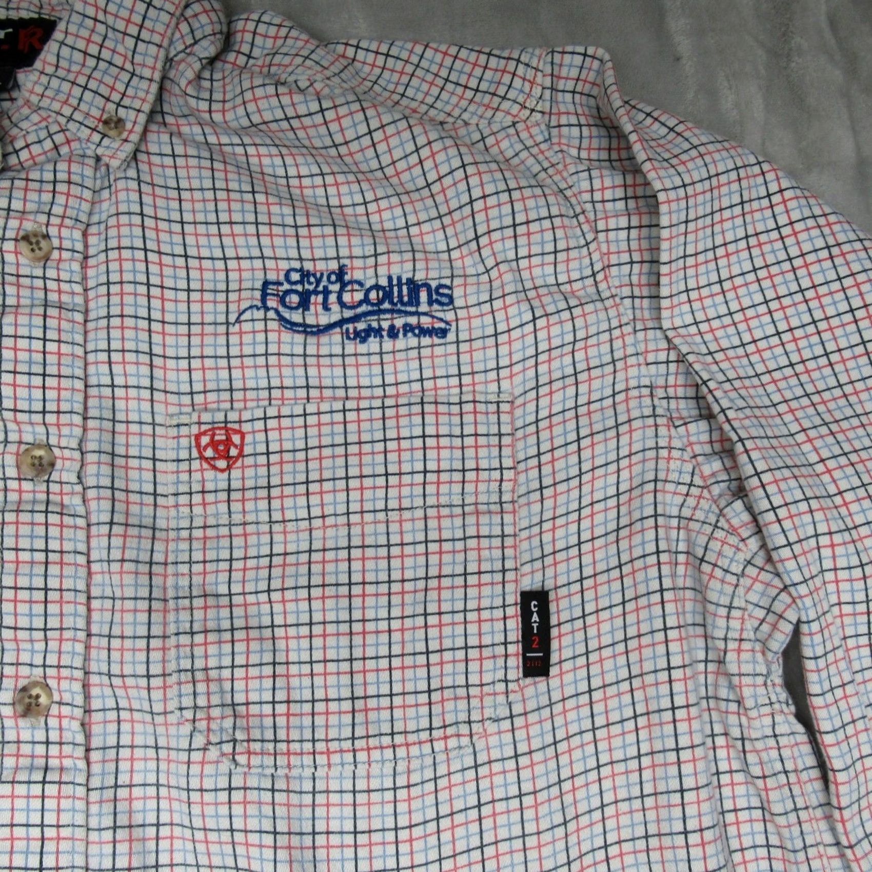 Ariat Ariat Work Shirt Men Large Tall White Check Flame Resistant Pocket LOGO CAT 2 Size US L / EU 52-54 / 3 - 5 Thumbnail