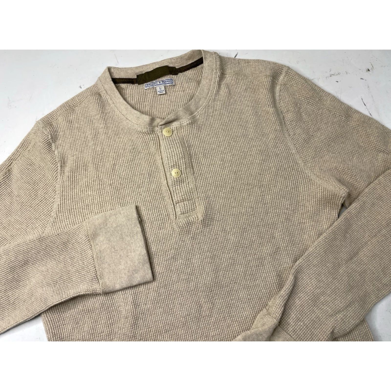 Wallace & Barnes VINTAGE Wallace & Barnes Thermal Henley Long Sleeve Waffle Shirt Beige L Men's Size US L / EU 52-54 / 3 - 2 Thumbnail