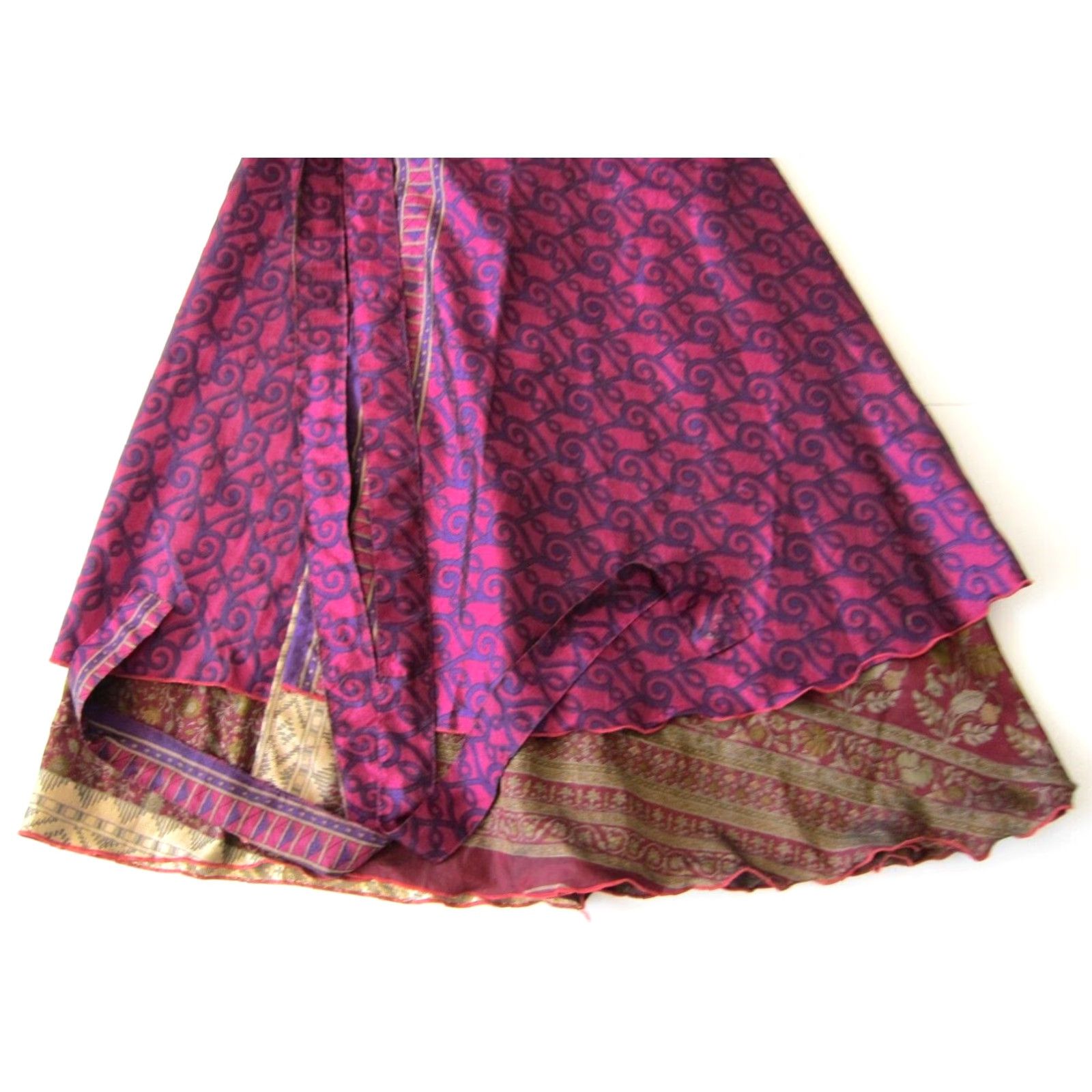 Pinko VINTAGE NWT Vevez India Silk Pink Purple Gold Red Floral Long Maxi Wrap Skirt Medium Size 32" / US 10 / IT 46 - 7 Thumbnail