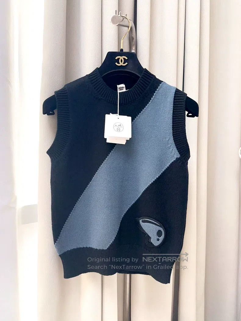 Hermes Hermes Black and Blue Striped Knit Sleeveless Vest Size XS / US 0-2 / IT 36-38 - 1 Thumbnail